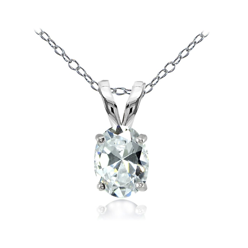 Sterling Silver Cubic Zirconia 8X6mm Oval Solitaire Necklace