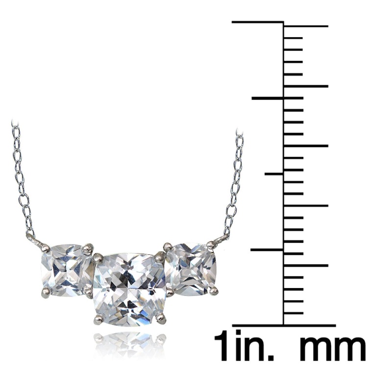 Sterling Silver 4.5Ct Cubic Zirconia Three Stone Cushion-Cut Necklace