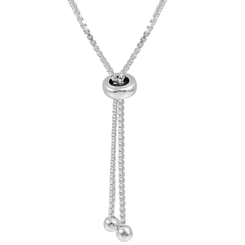 Sterling Silver Cubic Zirconia Teardrop Polished Adjustable Pull-String Box Chain Bolo Bracelet
