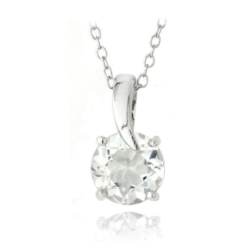 Sterling Silver 2.5Ct White Topaz Round Curve Necklace