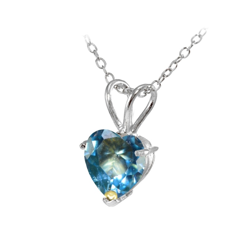 Sterling Silver Created Blue Topaz 7Mm Heart Pendant Necklace