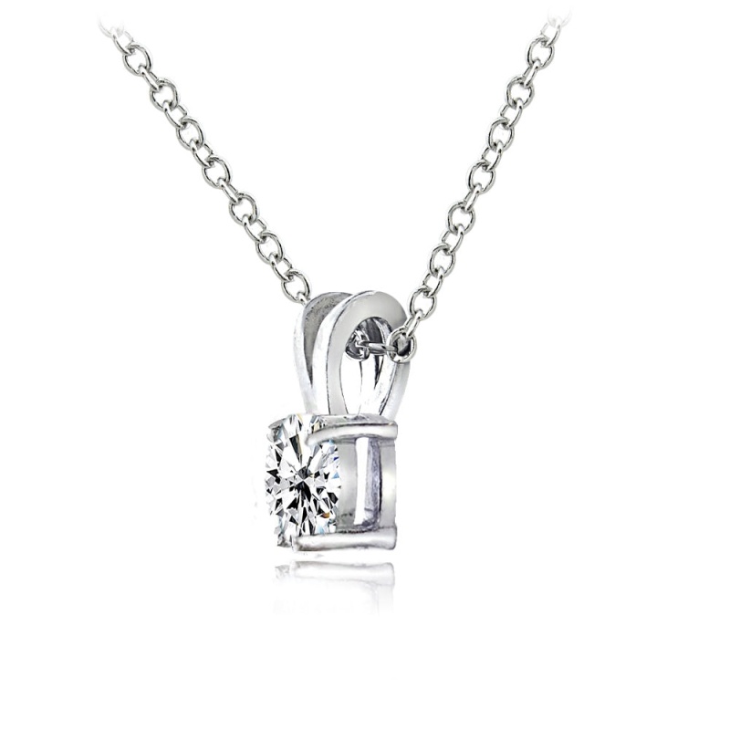 Sterling Silver Cubic Zirconia 6X4mm Oval Solitaire Necklace
