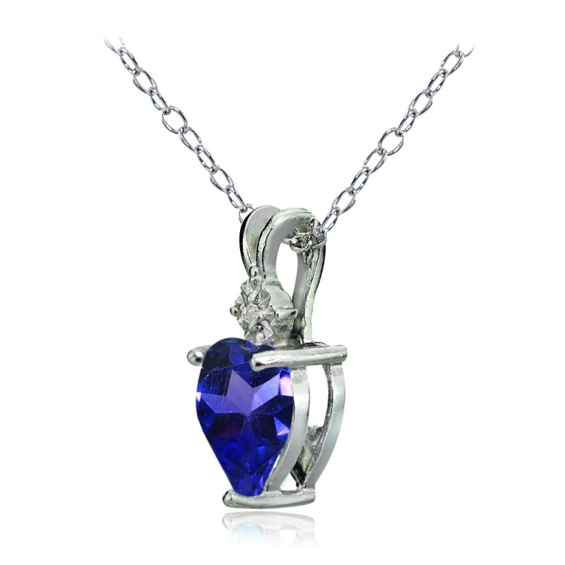 Sterling Silver Created Blue Sapphire And Diamond Accent Heart Necklace