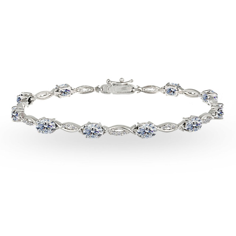 Sterling Silver Clear 6X4mm Oval-Cut Tennis Bracelet Made With Swarovski Crystals