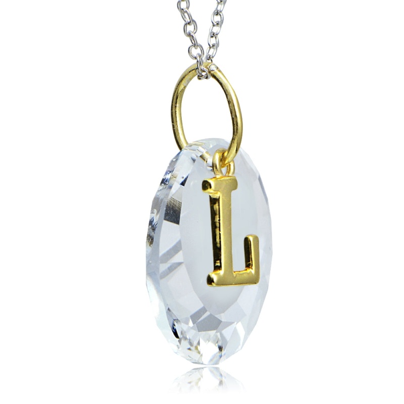 Sterling Silver Two-Tone "L" Initial Necklace Made With Swarovski Elements, 18"