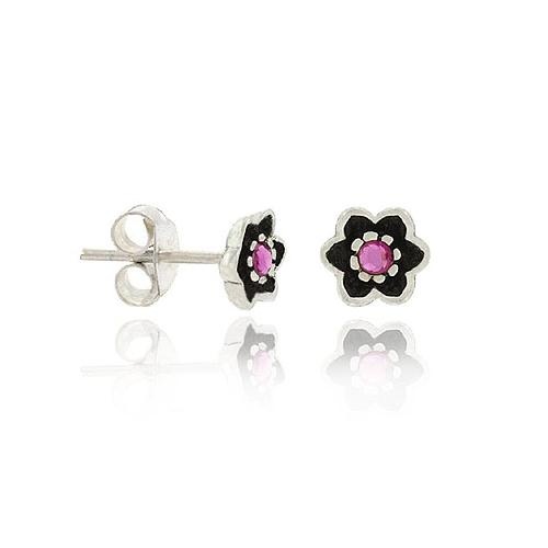 Sterling Silver .925 6Mm Pink Rhinestone Mini Kid Floral Flower Stud Earrings