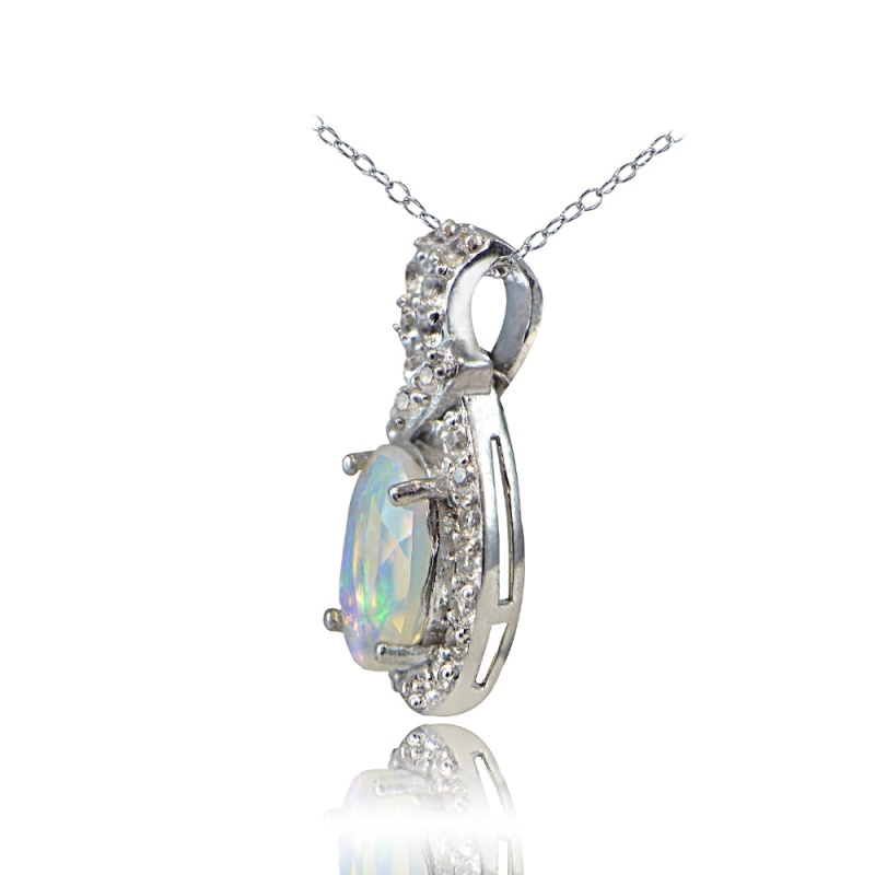 Sterling Silver Ethiopian Opal And White Topaz Knot Necklace