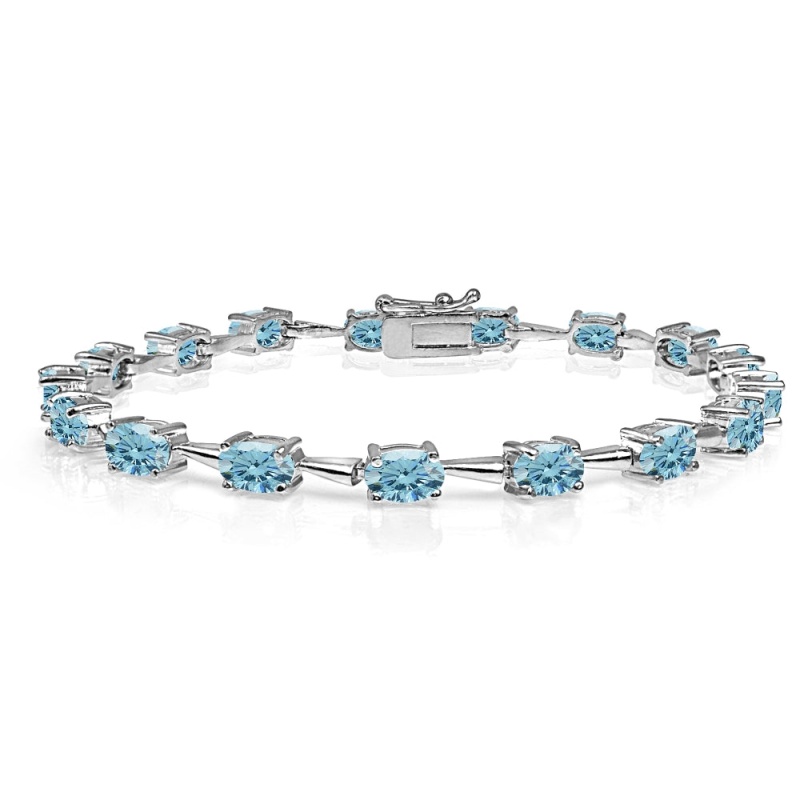 Sterling Silver Light Blue 6X4mm Oval-Cut Classic Link Tennis Bracelet Made With Swarovski Crystals