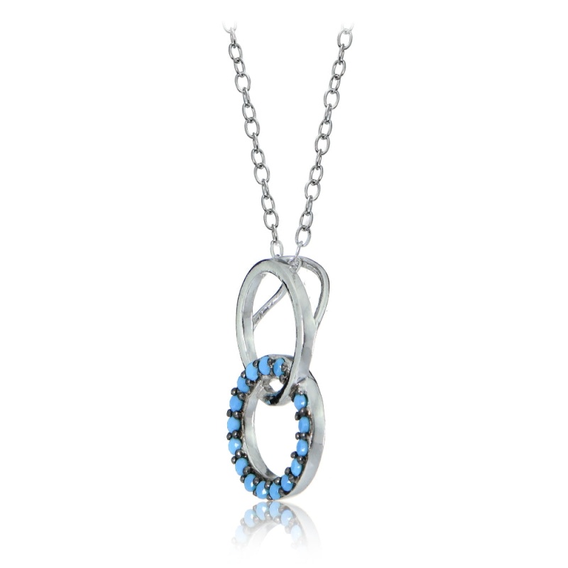 Sterling Silver Nano Created Turquoise Double Circle Necklace