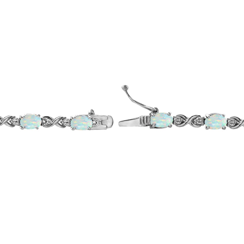 Sterling Silver Created White Opal 6X4mm Oval Infinity Bracelet With White Topaz Accents
