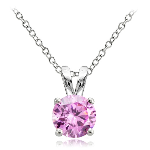 Sterling Silver 1.25Ct Light Pink Cubic Zirconia 7Mm Round Solitaire Necklace