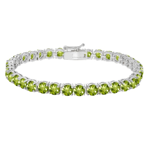 Sterling Silver 5Mm Peridot Round-Cut Tennis Bracelet