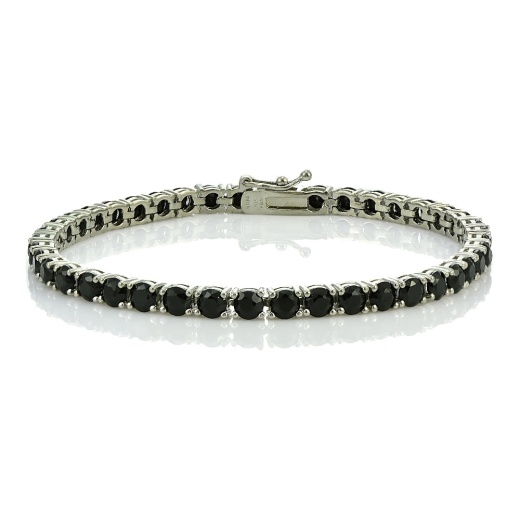 Sterling Silver 13Ct Black Spinel 4Mm Round Tennis Bracelet