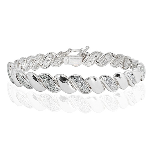 Sterling Silver Polished Swirl Round Diamond Accent Fashion Bracelet, JK-I3