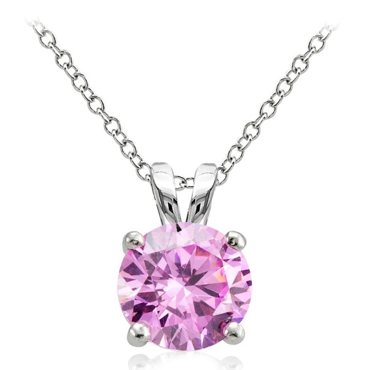 Sterling Silver 4Ct Light Pink Cubic Zirconia 10Mm Round Solitaire Necklace