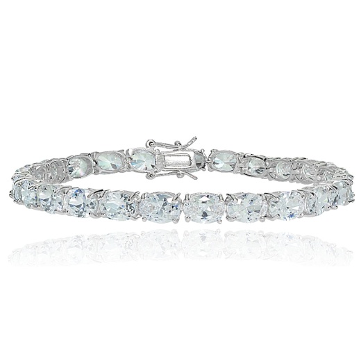 Sterling Silver Oval Cubic Zirconia 7X5mm Tennis Bracelet