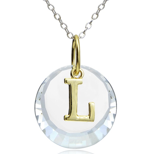 Sterling Silver Two-Tone "L" Initial Necklace Made With Swarovski Elements, 18"