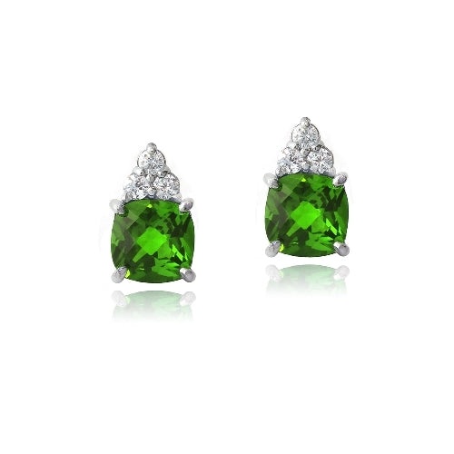 Sterling Silver 2Ct Created Emerald & Cz Cushion Cut Stud Earrings