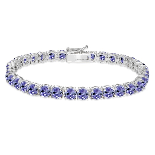 Sterling Silver 5Mm Created Tanzanite Round-Cut Tennis Bracelet