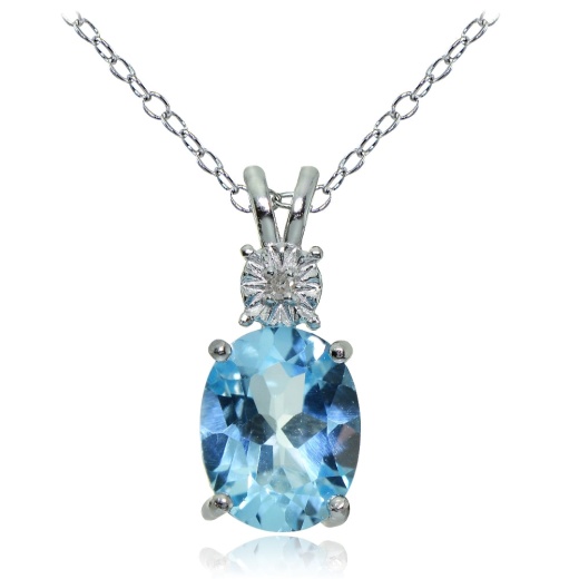 Sterling Silver Blue Topaz and Diamond Accent Oval Necklace - Silverspeck