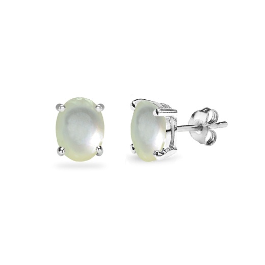 Sterling Silver Created Mother Of Pearl Oval 6X4mm Prong-Set Stud Earrings