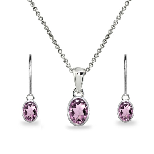 Sterling Silver Created Alexandrite Oval-Cut Bezel-Set Pendant Necklace & Dangle Leverback Earrings Set