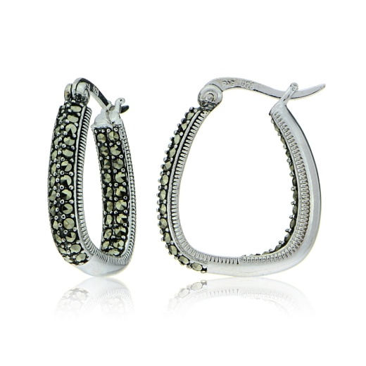 Sterling Silver Marcasite Square Hoop Earrings