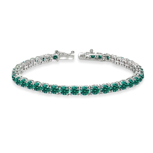 Sterling Silver Blue 4Mm Round Tennis Bracelet Made With Swarovski Crystals - Silverspeck