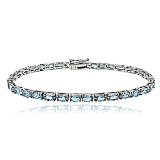Sterling Silver 8.3Ct Blue Topaz 5X3mm Oval Tennis Bracelet
