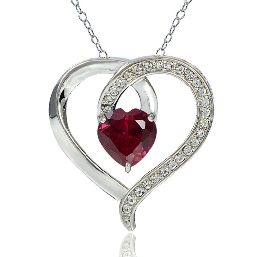 Sterling Silver 2.25Ct Tgw Created Ruby & White Sapphire Heart Necklace