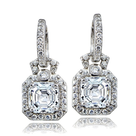 Sterling Silver 4.5Ct Asscher Cut Cz Dangle Hoop Earrings