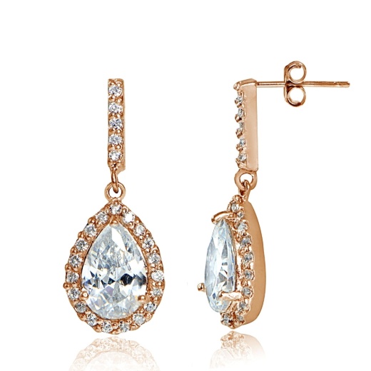 Rose Gold Flashed Sterling Silver Cubic Zirconia Teardrop Dangle Earrings