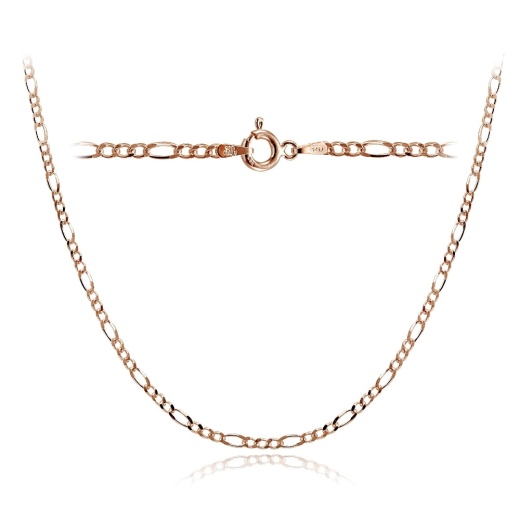 Rose Gold Tone Over Sterling Silver 2.5Mm Italian Figaro Link Necklace 24 Inches
