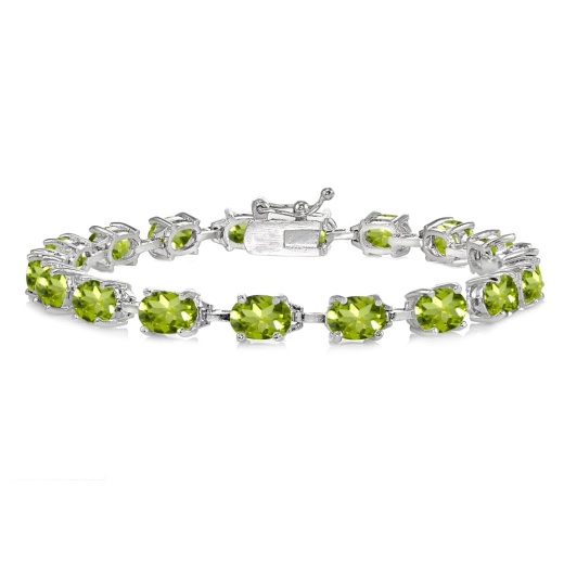 Sterling Silver Peridot 7X5mm Oval Classic Link Tennis Bracelet