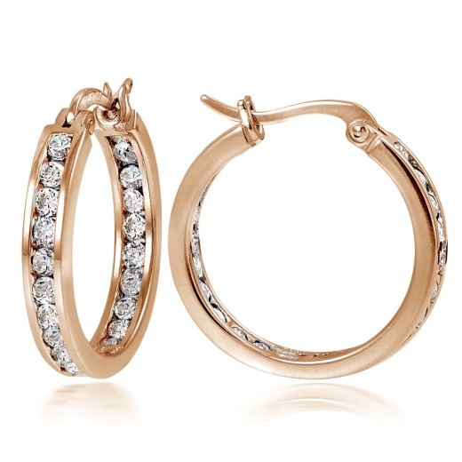 Rose Gold Tone Over Sterling Silver Cubic Zirconia Inside Out Channel-Set 20Mm Round Hoop Earrings