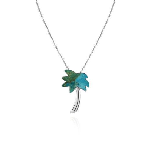 Sterling Silver Created Turquoise Palm Tree Slide Pendant Necklace