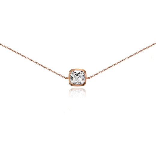 Rose Gold Flashed Sterling Silver Cubic Zirconia Cushion-Cut Bezel-Set Anklet