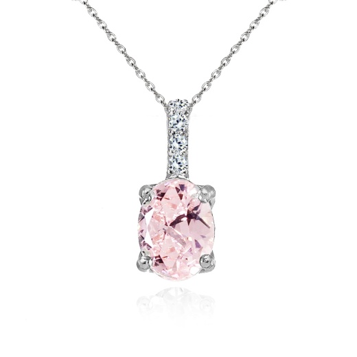 Sterling Silver Created Morganite and White Topaz Oval Crown Necklace