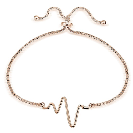 Rose Gold Tone Over Sterling Silver Heartbeat Polished Adjustable Bracelet