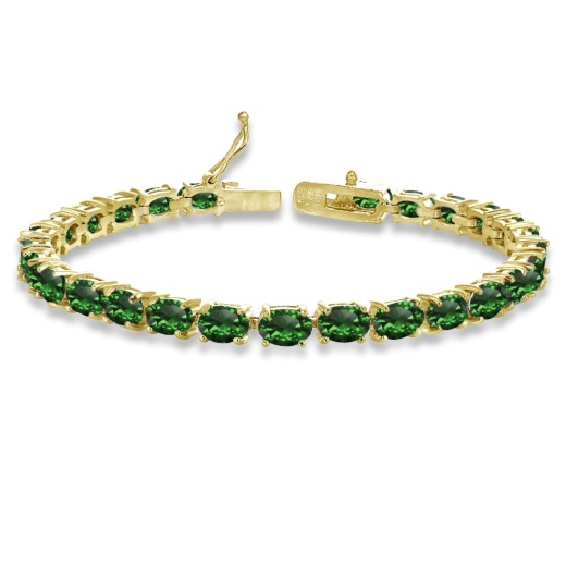 Silverspeck Yellow Gold Flashed Sterling Silver Simulated Emerald Oval-Cut Tennis Bracelet