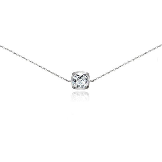 Sterling Silver Cubic Zirconia Cushion-Cut Bezel-Set Chain Anklet