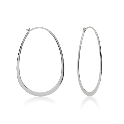 Sterling Silver Flat Thin Oval Polished Hoop Earrings