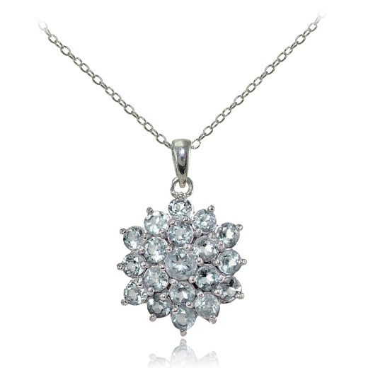Sterling Silver Aquamarine Flower Necklace - Silverspeck