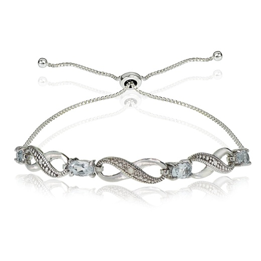 Sterling Silver Aquamarine Figure 8 Infinity Adjustable Bolo Bracelet