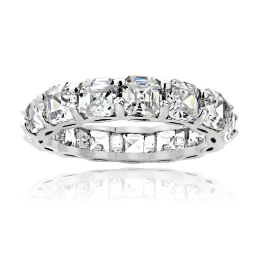 Sterling Silver Asscher-Cut Cz Eternity Wedding Band Ring