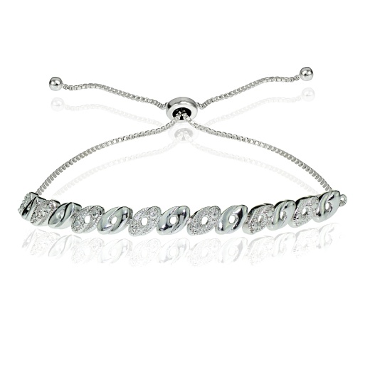 Sterling Silver Diamond Accented Oval Adjustable Bolo Bracelet