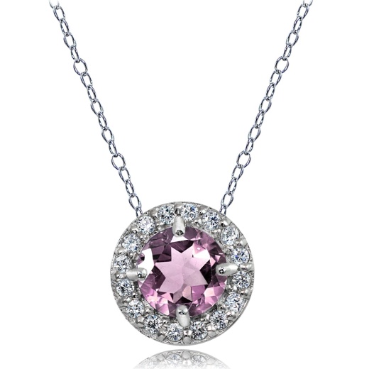 Sterling Silver Created Alexandrite and White Topaz Round Halo Necklace
