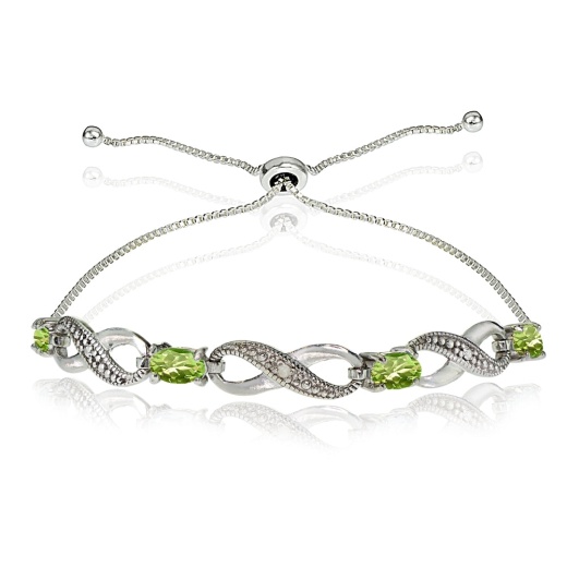 Sterling Silver Peridot Figure 8 Infinity Adjustable Bolo Bracelet