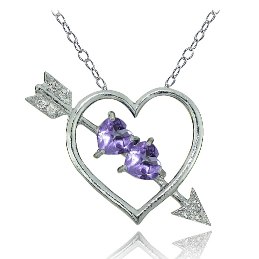 Sterling Silver Amethyst and White Topaz Heart & Arrow Necklace