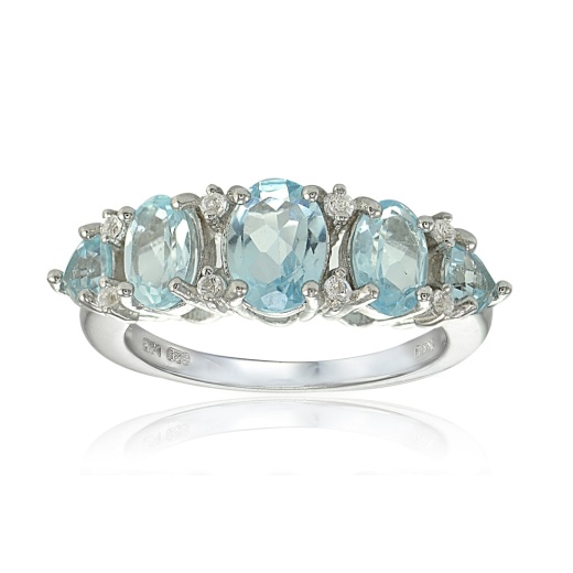 Sterling Silver Blue And White Topaz Stone Half Eternity Band Ring
